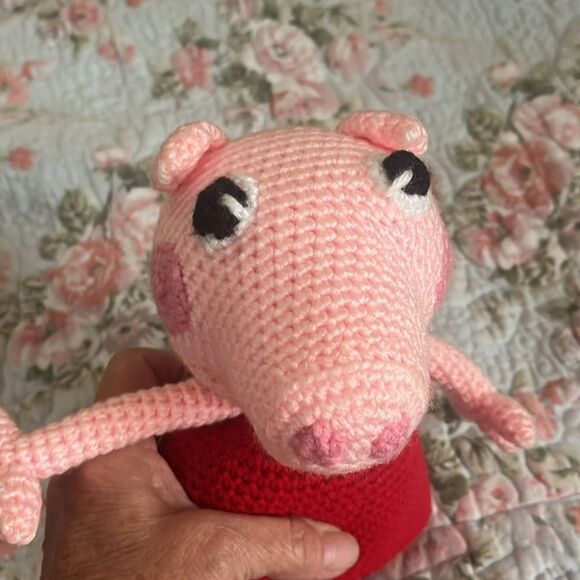 Crocheted Pig Plush Toy in Red Dress - Picture 2 of 3